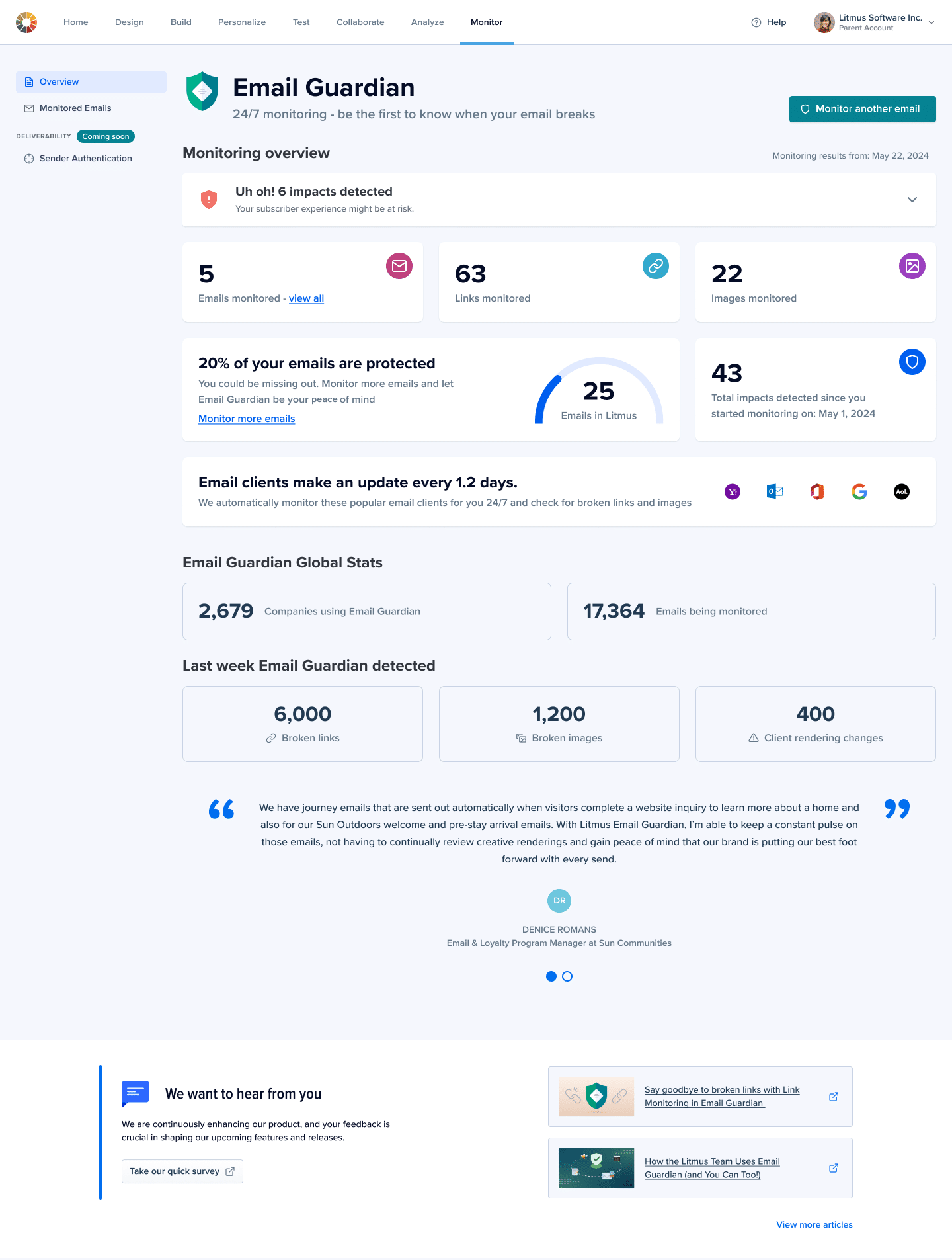Email Guardian dashboard